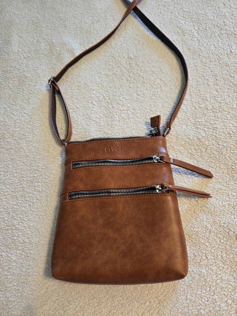 Cluci Brown Crossbody Bag with Zipper Pockets